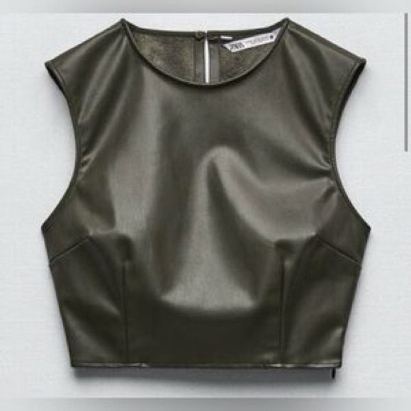 Zara Tops - Zara leather cropped top size XS